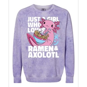 Just A Girl Who Loves Ramen & Axolotl Funny Cute Colorblast Crewneck Sweatshirt