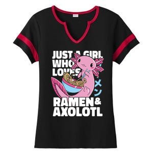 Just A Girl Who Loves Ramen & Axolotl Funny Cute Ladies Halftime Notch Neck Tee