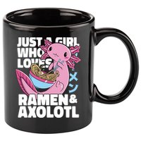 Just A Girl Who Loves Ramen & Axolotl Funny Cute 11oz C Handle Ceramic Mug