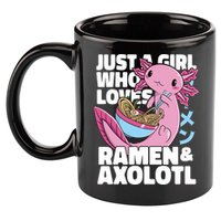 Just A Girl Who Loves Ramen & Axolotl Funny Cute 11oz C Handle Ceramic Mug