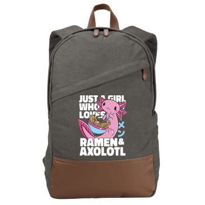 Just A Girl Who Loves Ramen & Axolotl Funny Cute Cotton Canvas Backpack