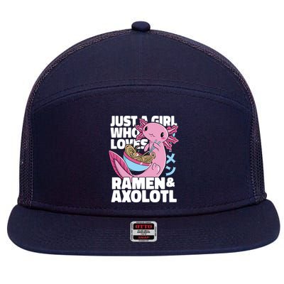 Just A Girl Who Loves Ramen & Axolotl Funny Cute 7 Panel Mesh Trucker Snapback Hat