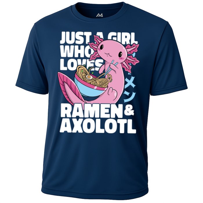 Just A Girl Who Loves Ramen & Axolotl Funny Cute Cooling Performance Crew T-Shirt