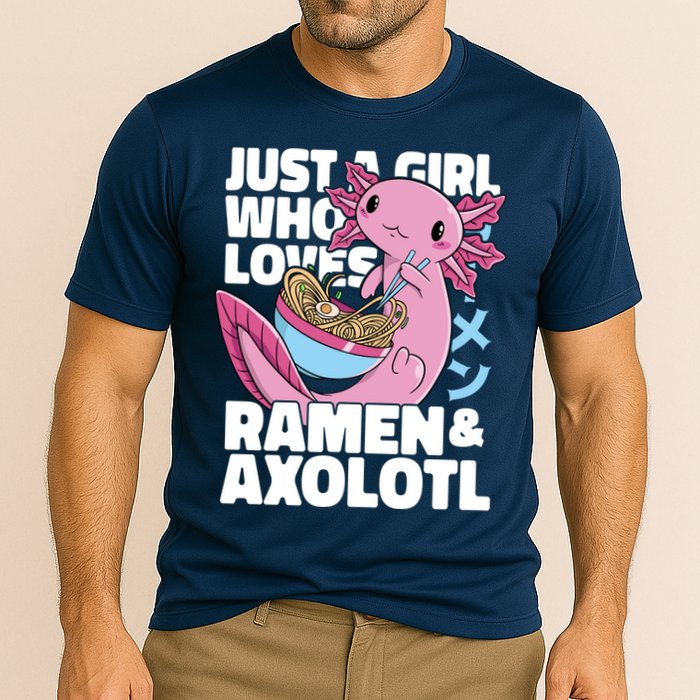 Just A Girl Who Loves Ramen & Axolotl Funny Cute Cooling Performance Crew T-Shirt