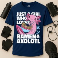 Just A Girl Who Loves Ramen & Axolotl Funny Cute Cooling Performance Crew T-Shirt