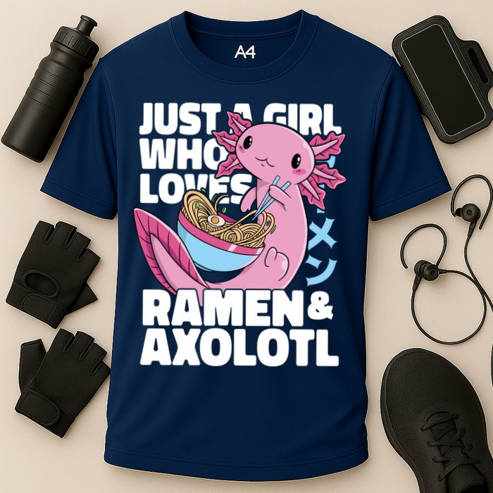 Just A Girl Who Loves Ramen & Axolotl Funny Cute Cooling Performance Crew T-Shirt
