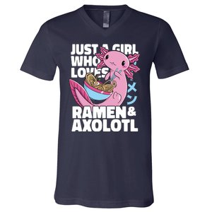 Just A Girl Who Loves Ramen & Axolotl Funny Cute V-Neck T-Shirt