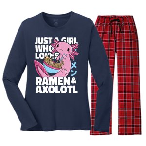 Just A Girl Who Loves Ramen & Axolotl Funny Cute Women's Long Sleeve Flannel Pajama Set 