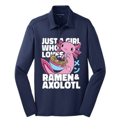 Just A Girl Who Loves Ramen & Axolotl Funny Cute Silk Touch Performance Long Sleeve Polo