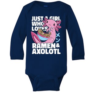 Just A Girl Who Loves Ramen & Axolotl Funny Cute Baby Long Sleeve Bodysuit