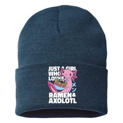 Just A Girl Who Loves Ramen & Axolotl Funny Cute Sustainable Knit Beanie