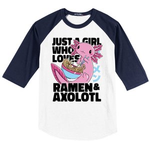 Just A Girl Who Loves Ramen & Axolotl Funny Cute Baseball Sleeve Shirt