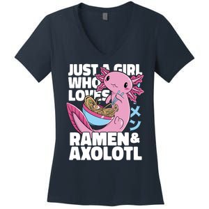 Just A Girl Who Loves Ramen & Axolotl Funny Cute Women's V-Neck T-Shirt