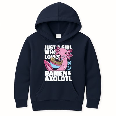 Just A Girl Who Loves Ramen & Axolotl Funny Cute Kids Hoodie