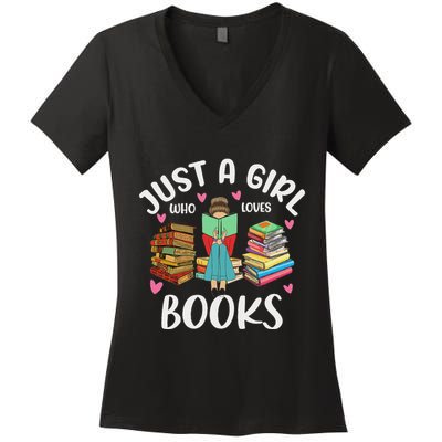Just A Girl Who Loves Books Funny Books Lovers Women's V-Neck T-Shirt