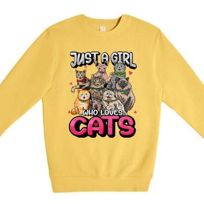 Just A Girl Who Loves Cats Cute Cat Lover Premium Crewneck Sweatshirt