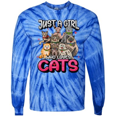 Just A Girl Who Loves Cats Cute Cat Lover Tie-Dye Long Sleeve Shirt