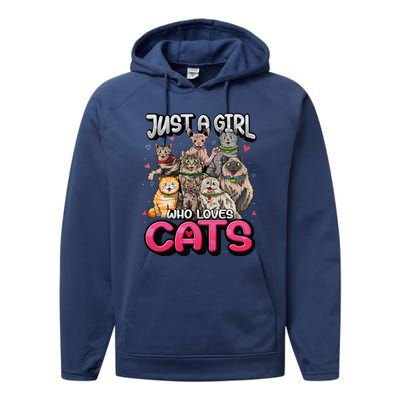 Just A Girl Who Loves Cats Cute Cat Lover Performance Fleece Hoodie