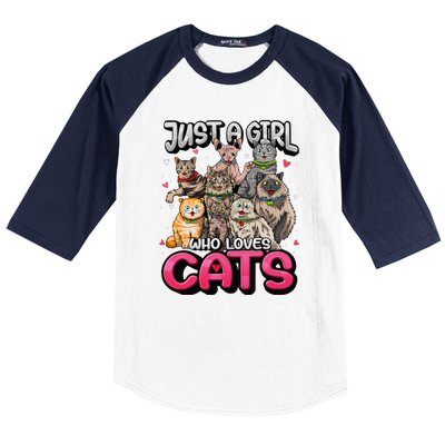 Just A Girl Who Loves Cats Cute Cat Lover Baseball Sleeve Shirt