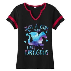 Just A Girl Who Loves Dragons Galaxy Space Dragon Cute Girls Ladies Halftime Notch Neck Tee