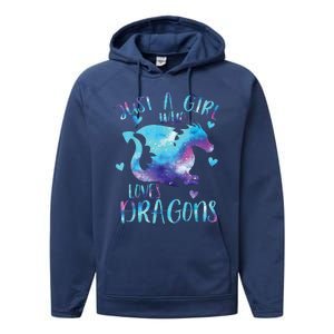 Just A Girl Who Loves Dragons Galaxy Space Dragon Cute Girls Performance Fleece Hoodie