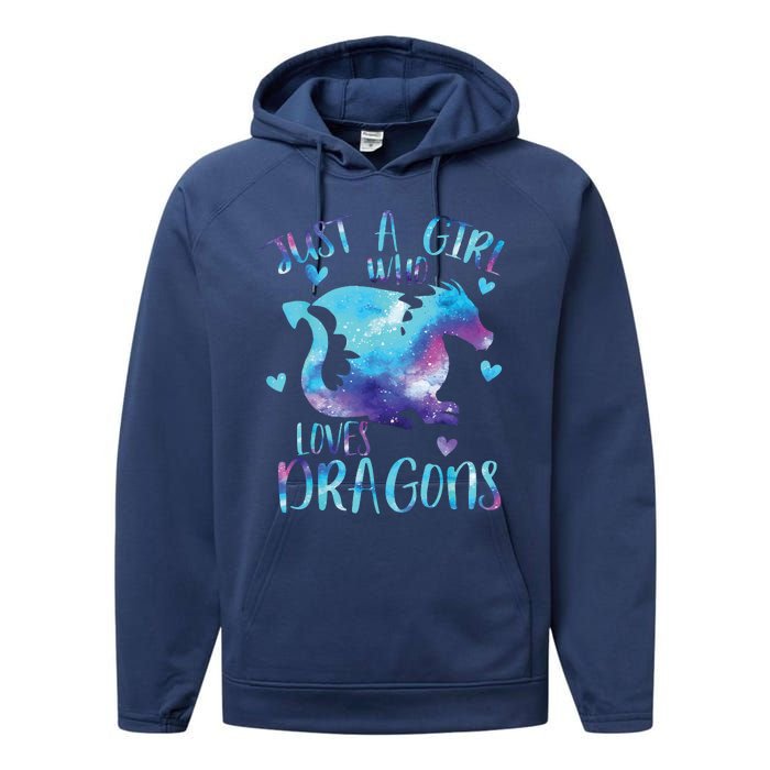 Just A Girl Who Loves Dragons Galaxy Space Dragon Cute Girls Performance Fleece Hoodie