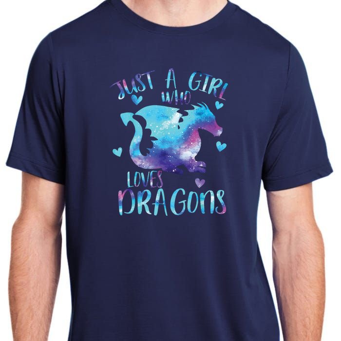 Just A Girl Who Loves Dragons Galaxy Space Dragon Cute Girls Adult ChromaSoft Performance T-Shirt