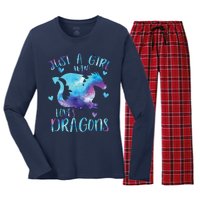 Just A Girl Who Loves Dragons Galaxy Space Dragon Cute Girls Women's Long Sleeve Flannel Pajama Set 