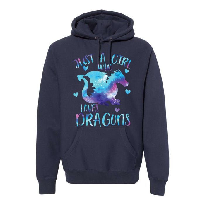 Just A Girl Who Loves Dragons Galaxy Space Dragon Cute Girls Premium Hoodie