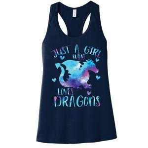 Just A Girl Who Loves Dragons Galaxy Space Dragon Cute Girls Women's Racerback Tank