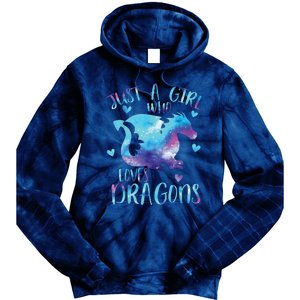 Just A Girl Who Loves Dragons Galaxy Space Dragon Cute Girls Tie Dye Hoodie