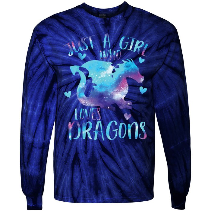 Just A Girl Who Loves Dragons Galaxy Space Dragon Cute Girls Tie-Dye Long Sleeve Shirt