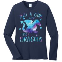 Just A Girl Who Loves Dragons Galaxy Space Dragon Cute Girls Ladies Long Sleeve Shirt