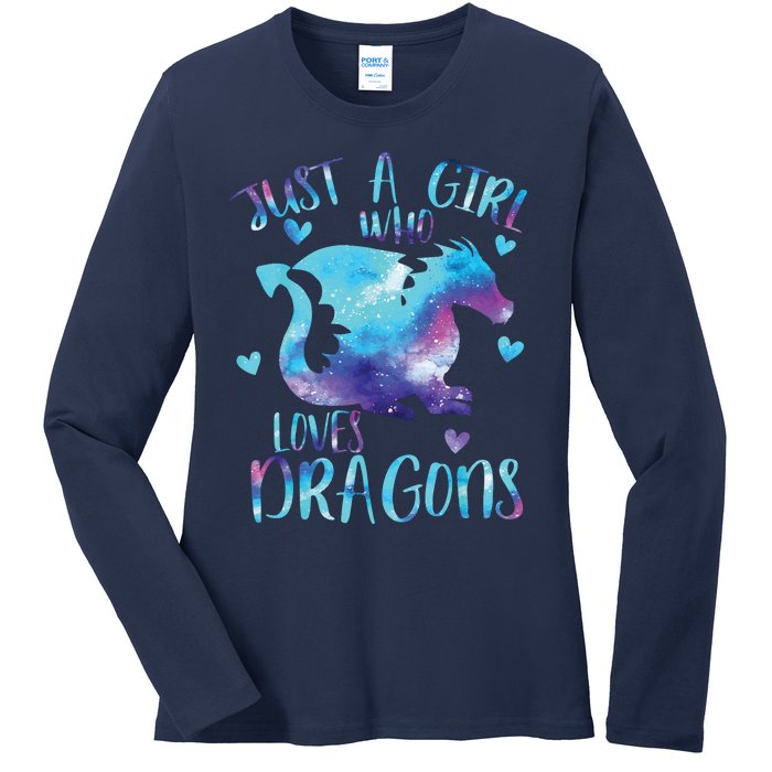 Just A Girl Who Loves Dragons Galaxy Space Dragon Cute Girls Ladies Long Sleeve Shirt