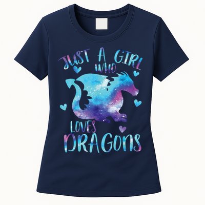 Just A Girl Who Loves Dragons Galaxy Space Dragon Cute Girls Womens T-Shirt