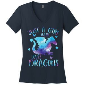 Just A Girl Who Loves Dragons Galaxy Space Dragon Cute Girls Women's V-Neck T-Shirt