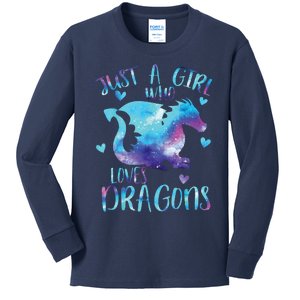 Just A Girl Who Loves Dragons Galaxy Space Dragon Cute Girls Kids Long Sleeve Shirt