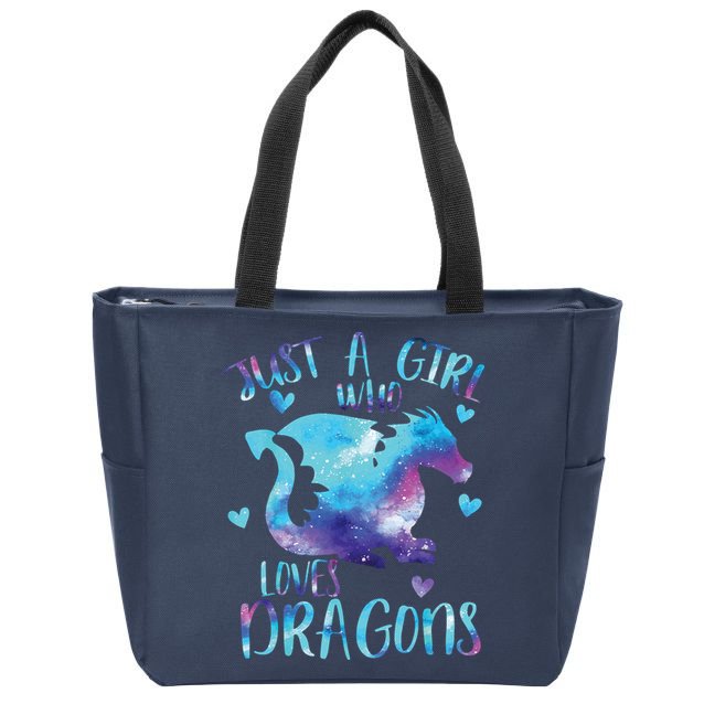 Just A Girl Who Loves Dragons Galaxy Space Dragon Cute Girls Zip Tote Bag