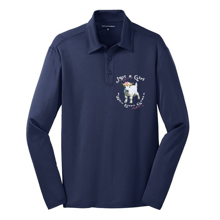 Just A Girl Who Loves Goats | Goat Farm Crazy Lady Gift Silk Touch Performance Long Sleeve Polo