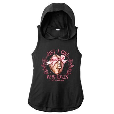 Just A Girl Who Love Football Fall Coquette Bow Ladies PosiCharge Tri-Blend Wicking Draft Hoodie Tank