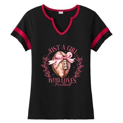 Just A Girl Who Love Football Fall Coquette Bow Ladies Halftime Notch Neck Tee