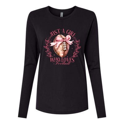 Just A Girl Who Love Football Fall Coquette Bow Womens Cotton Relaxed Long Sleeve T-Shirt