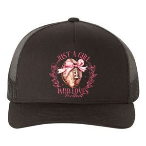 Just A Girl Who Love Football Fall Coquette Bow Yupoong Adult 5-Panel Trucker Hat