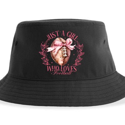 Just A Girl Who Love Football Fall Coquette Bow Sustainable Bucket Hat