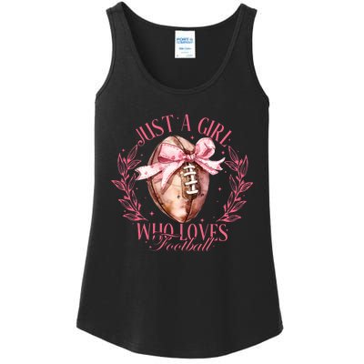 Just A Girl Who Love Football Fall Coquette Bow Ladies Essential Tank