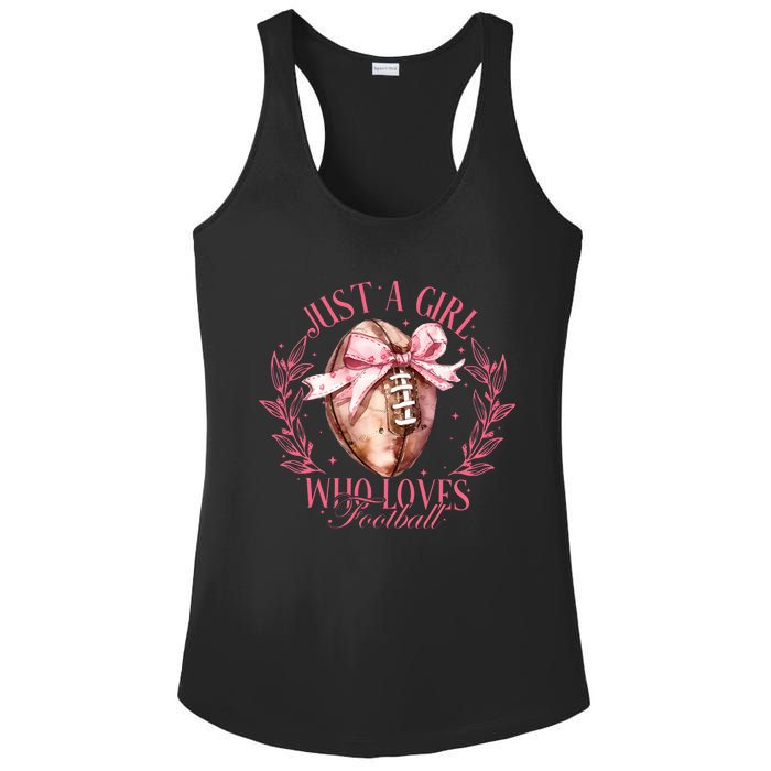 Just A Girl Who Love Football Fall Coquette Bow Ladies PosiCharge Competitor Racerback Tank