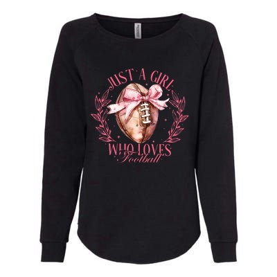 Just A Girl Who Love Football Fall Coquette Bow Womens California Wash Sweatshirt