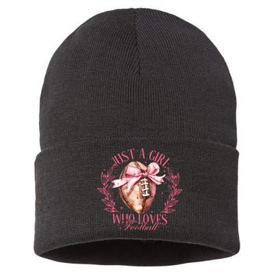 Just A Girl Who Love Football Fall Coquette Bow Sustainable Knit Beanie