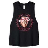 Just A Girl Who Love Football Fall Coquette Bow Women's Racerback Cropped Tank