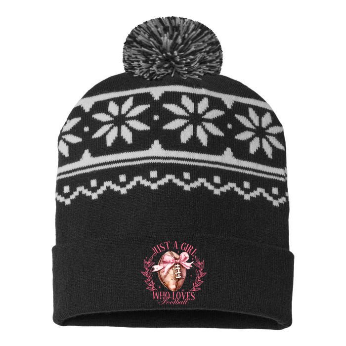 Just A Girl Who Love Football Fall Coquette Bow USA-Made Snowflake Beanie